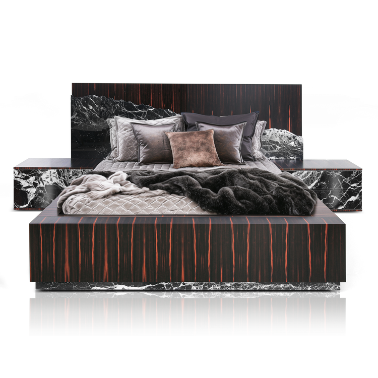 Contemporary designer bed inspired by Icelandic nature and European craftsmanship.