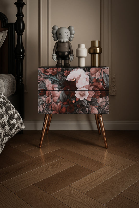Flora Nightstand in modern bedroom interior with warm daylight