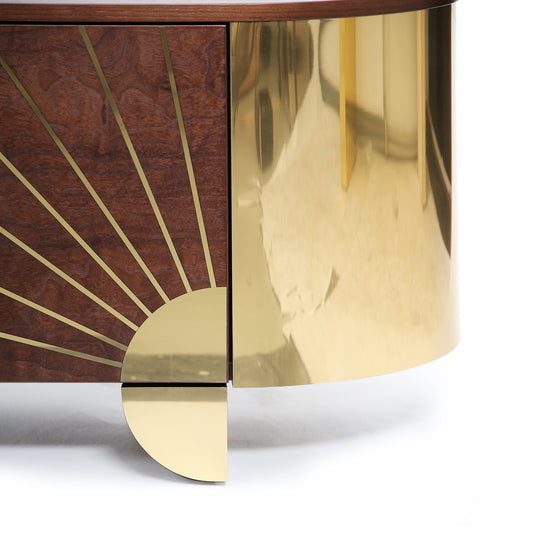Astor Sideboard featuring polished brass sunburst inlays