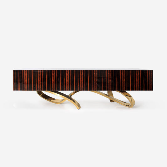 Erebus Sideboard in Macassar Ebony with gold-plated stainless steel sculptural base