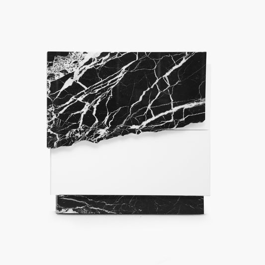 Luxury nightstand in Nero Marquina marble with matte wood structure