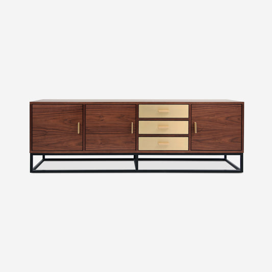 Kópavogur Sideboard in American walnut veneer and brushed brass