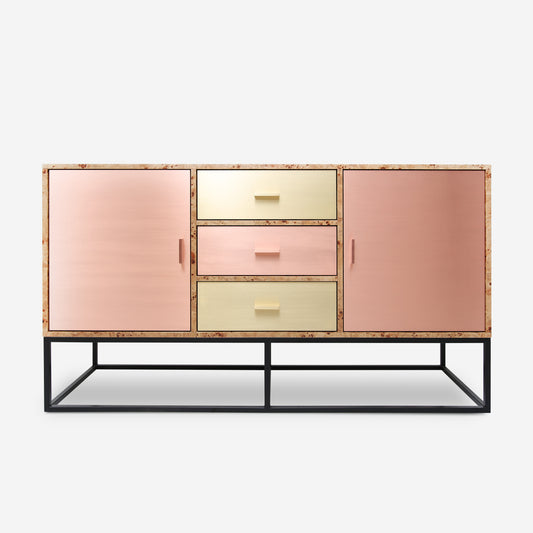 Reykjavik Sideboard in poplar burl with copper and brass fronts by Hekla Property