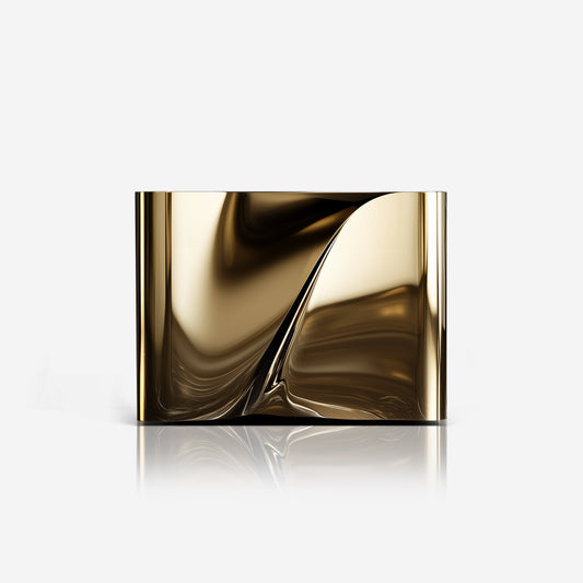 Radiance console table in polished gold finish with organic sculptural form by Hekla Property.