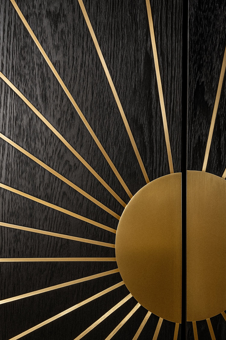 Luxury Art Deco wardrobe by Hekla Property with brass base.
