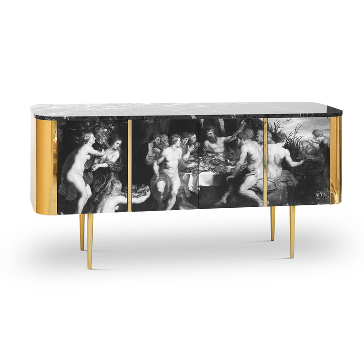 Modern brass and marble sideboard inspired by Baroque art.