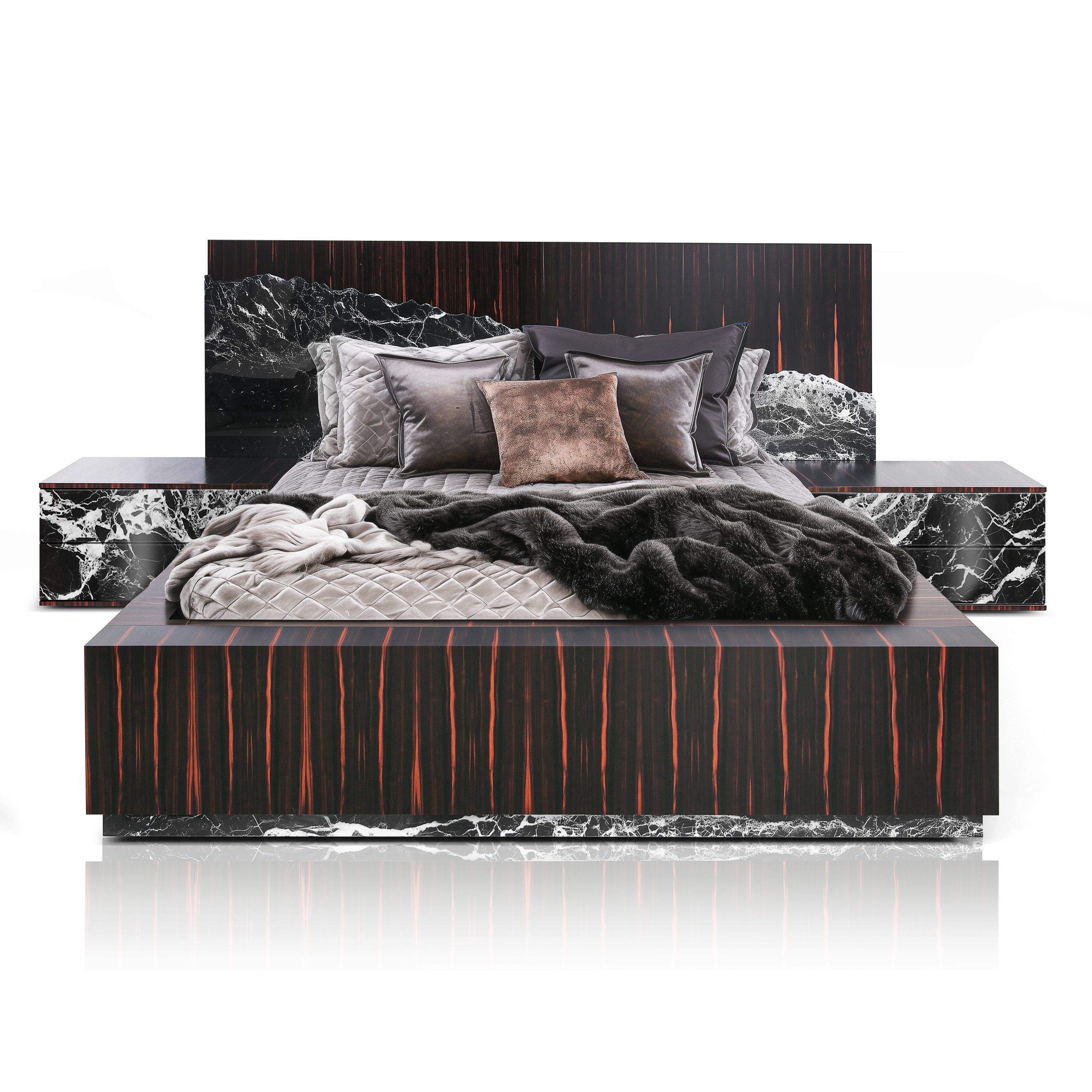 Contemporary designer bed inspired by Icelandic nature and European craftsmanship.