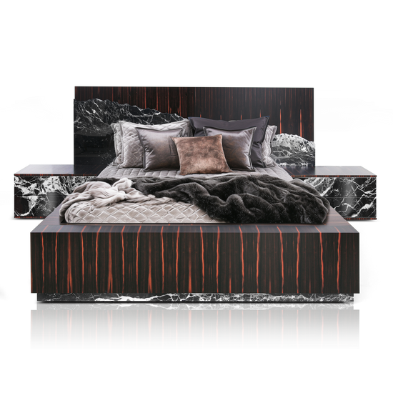 Contemporary designer bed inspired by Icelandic nature and European craftsmanship.