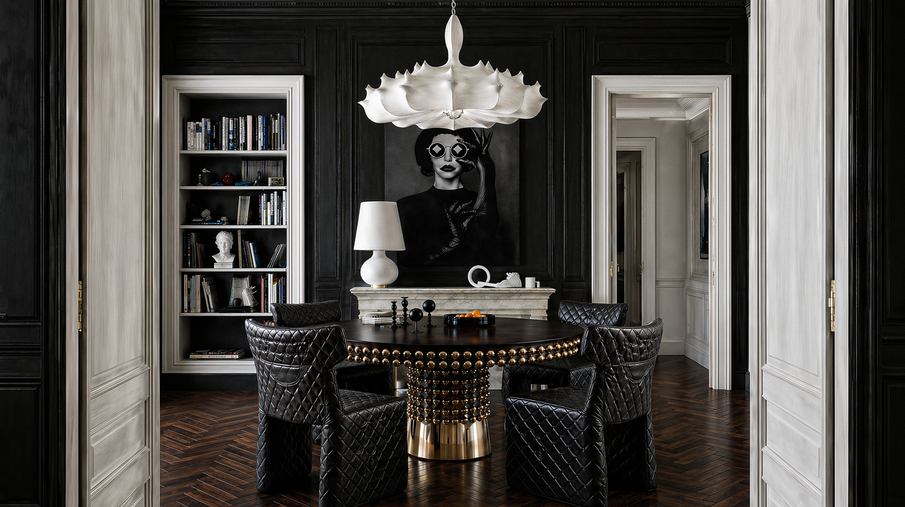 Lustra dining table in dark interior