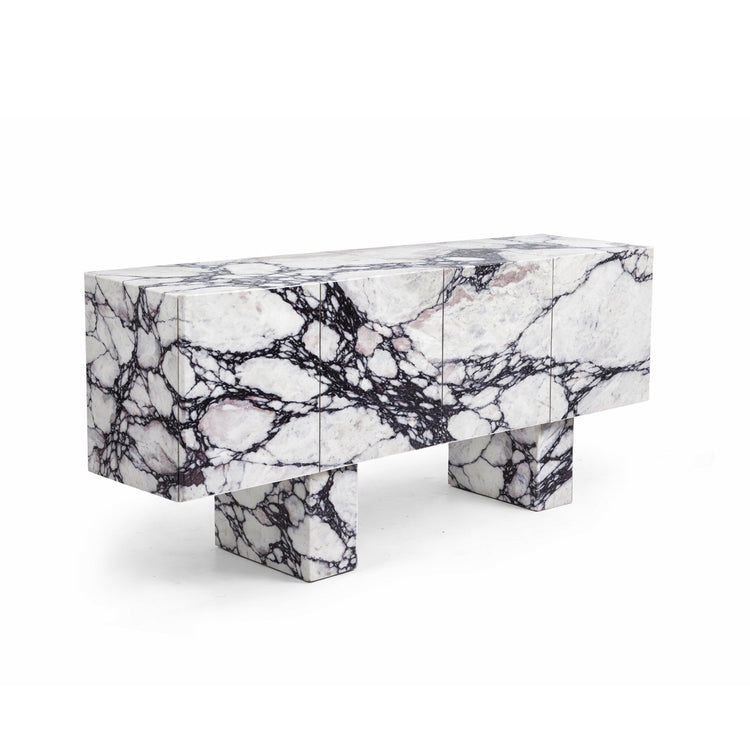 Calacatta Viola marble cabinet with natural ash interior
