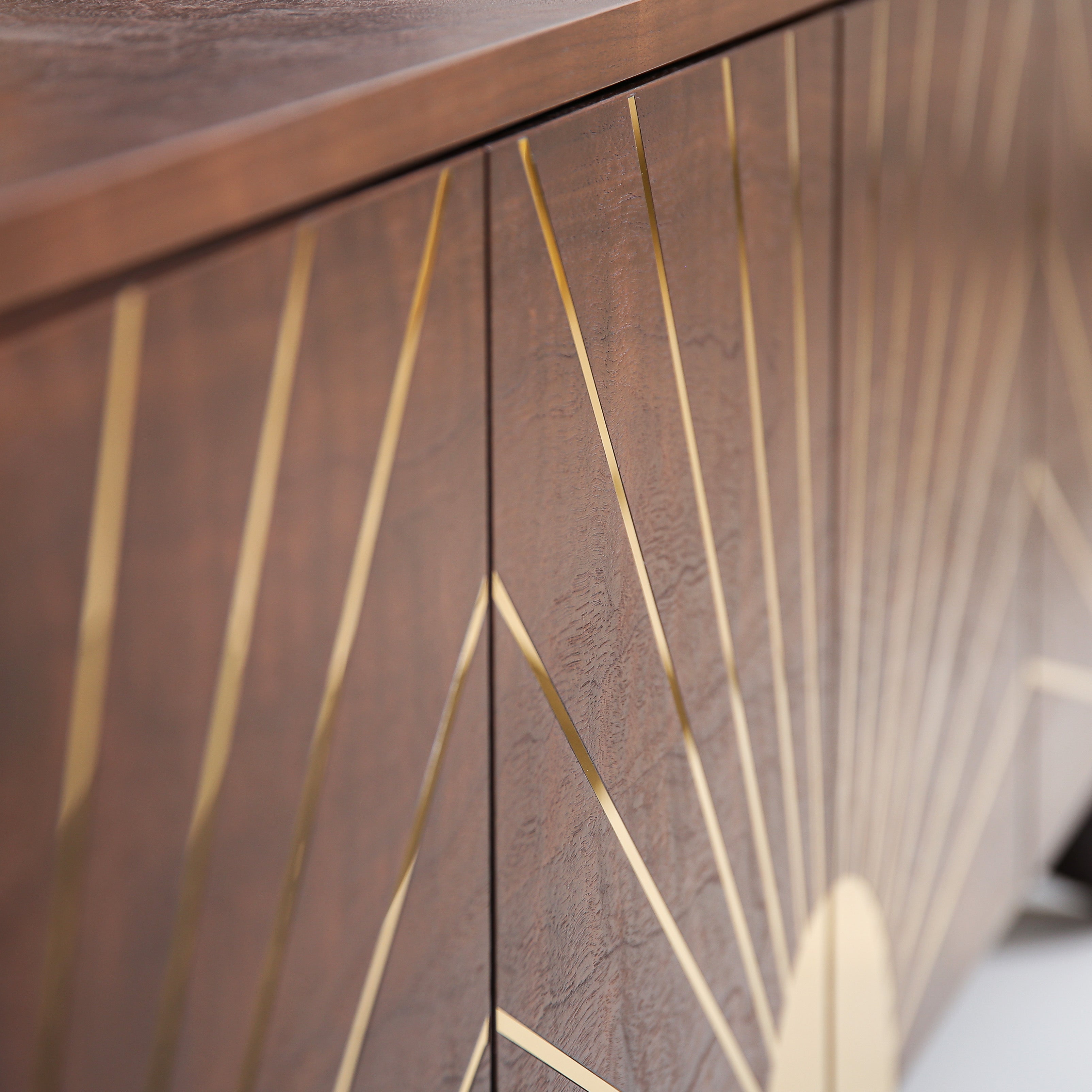Modern Art Deco walnut cabinet with polished brass detailing