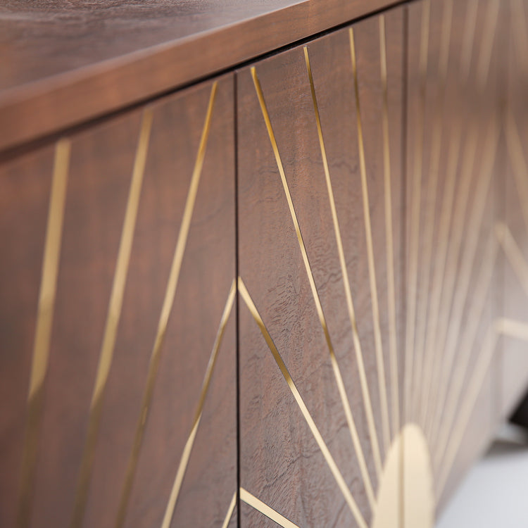 Modern Art Deco walnut cabinet with polished brass detailing