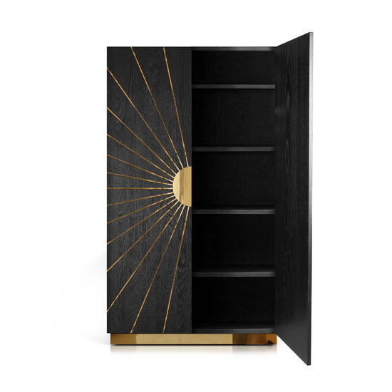 Modern black ash and brass wardrobe, part of the Astor Collection.