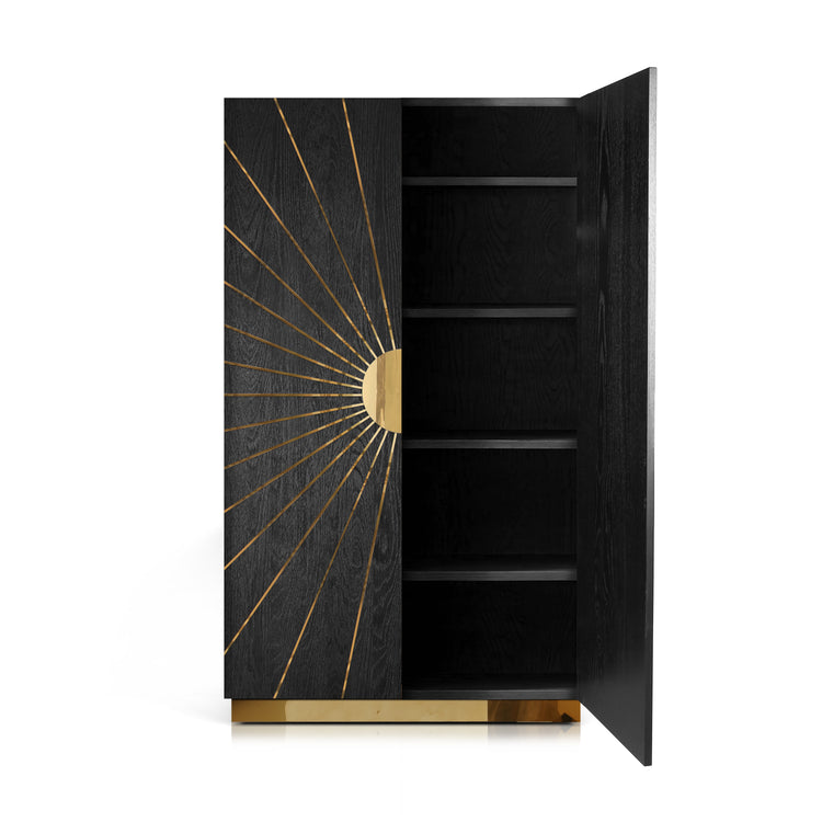 Modern black ash and brass wardrobe, part of the Astor Collection.