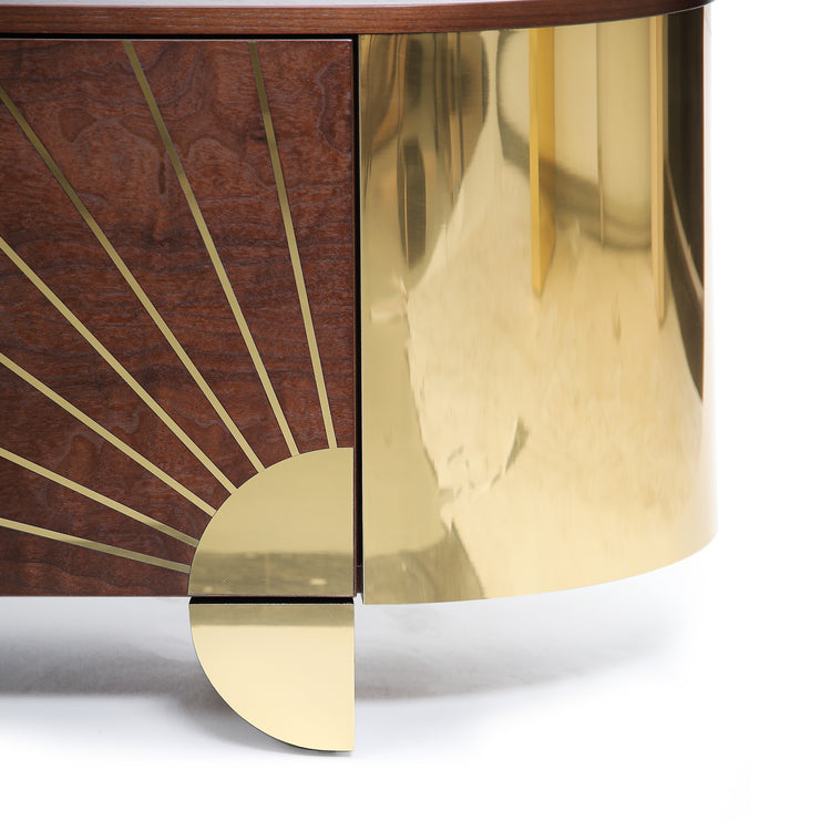 Astor Sideboard featuring polished brass sunburst inlays