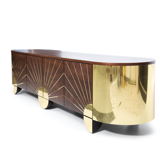 Luxury handcrafted walnut and brass storage cabinet