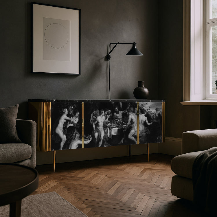Sculptural sideboard blending classical artwork with modern craftsmanship.