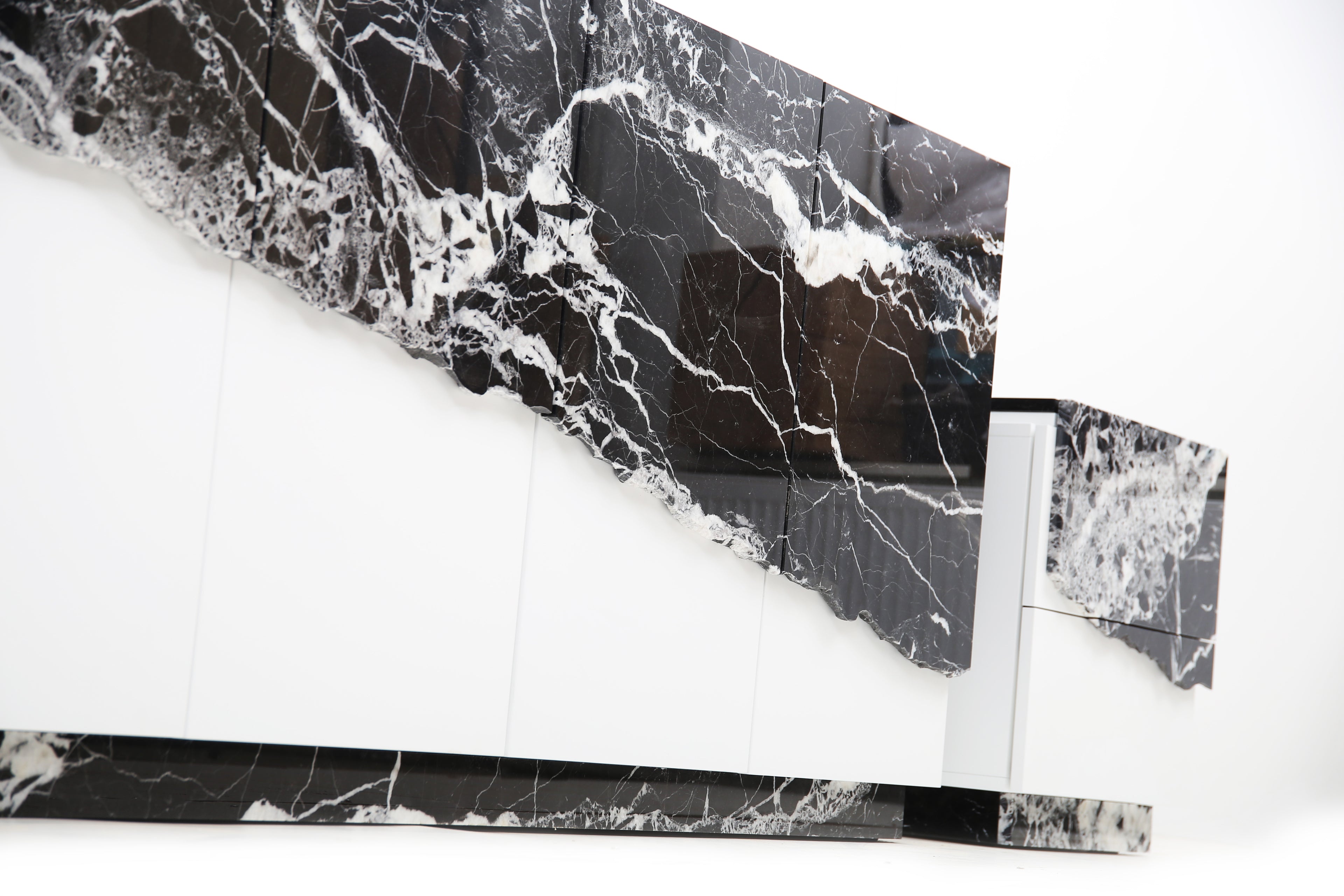 Black and white marble-patterned material on a white background