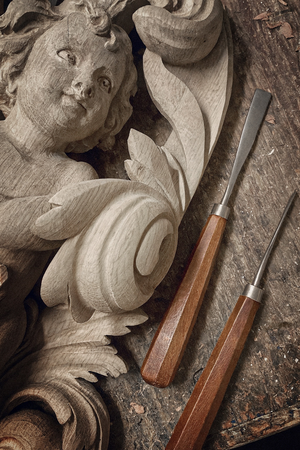 Hand-carved wooden cabinet inspired by European heritage craftsmanship.