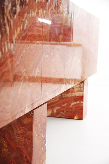 Custom red onyx cabinet with ash wood interior
