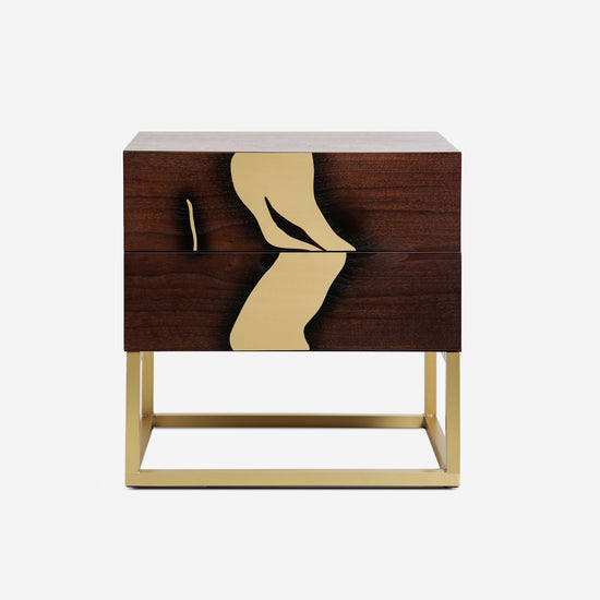 Laxa Nightstand in American walnut veneer with brass inlay and brass base