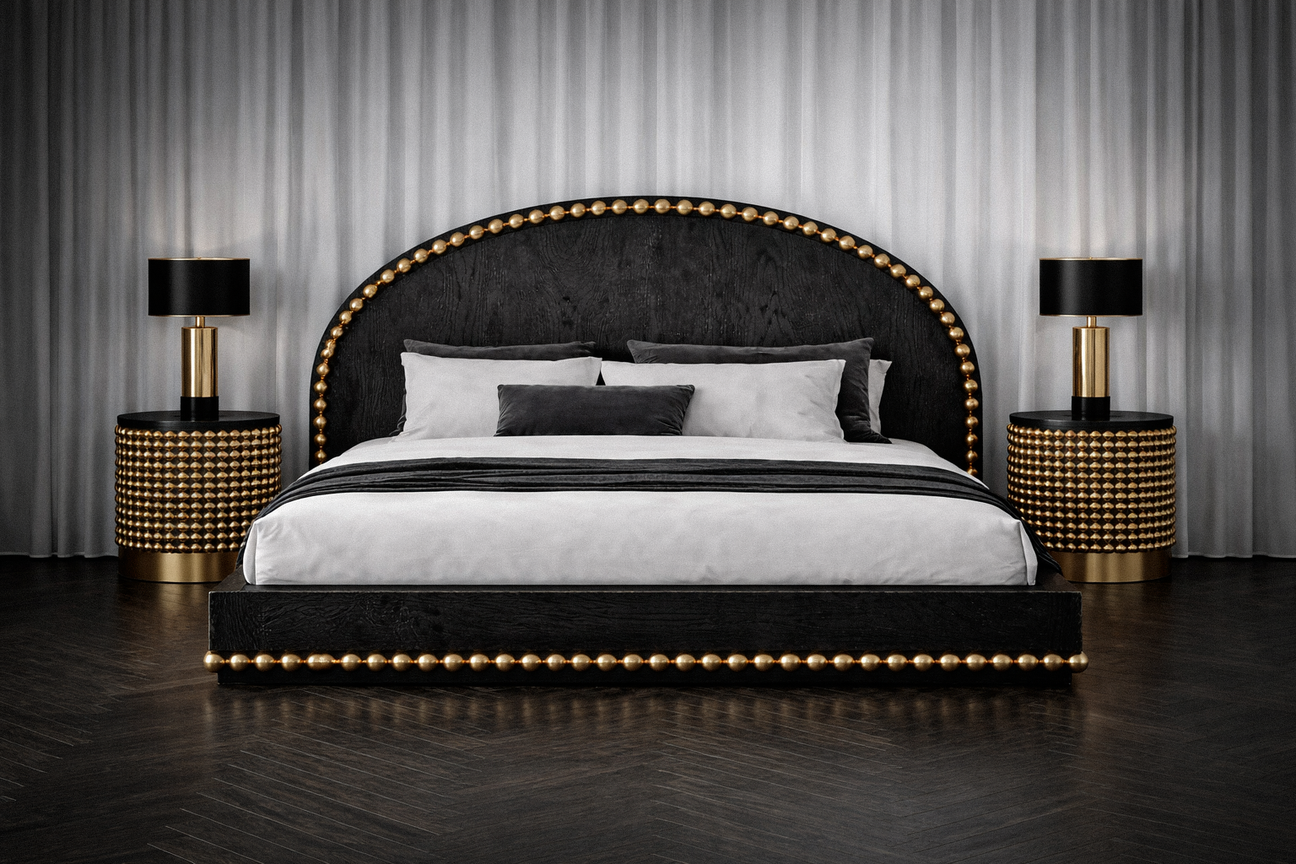 Lustra bed in black ash and gold accents 
