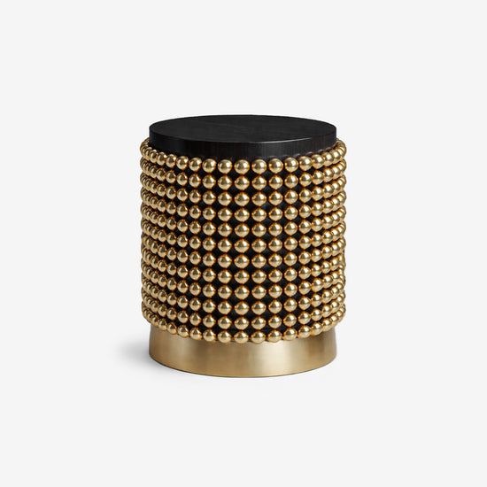 Lustra side table with gold sphere base and black ash veneer top, designed by Railis Kotlevs