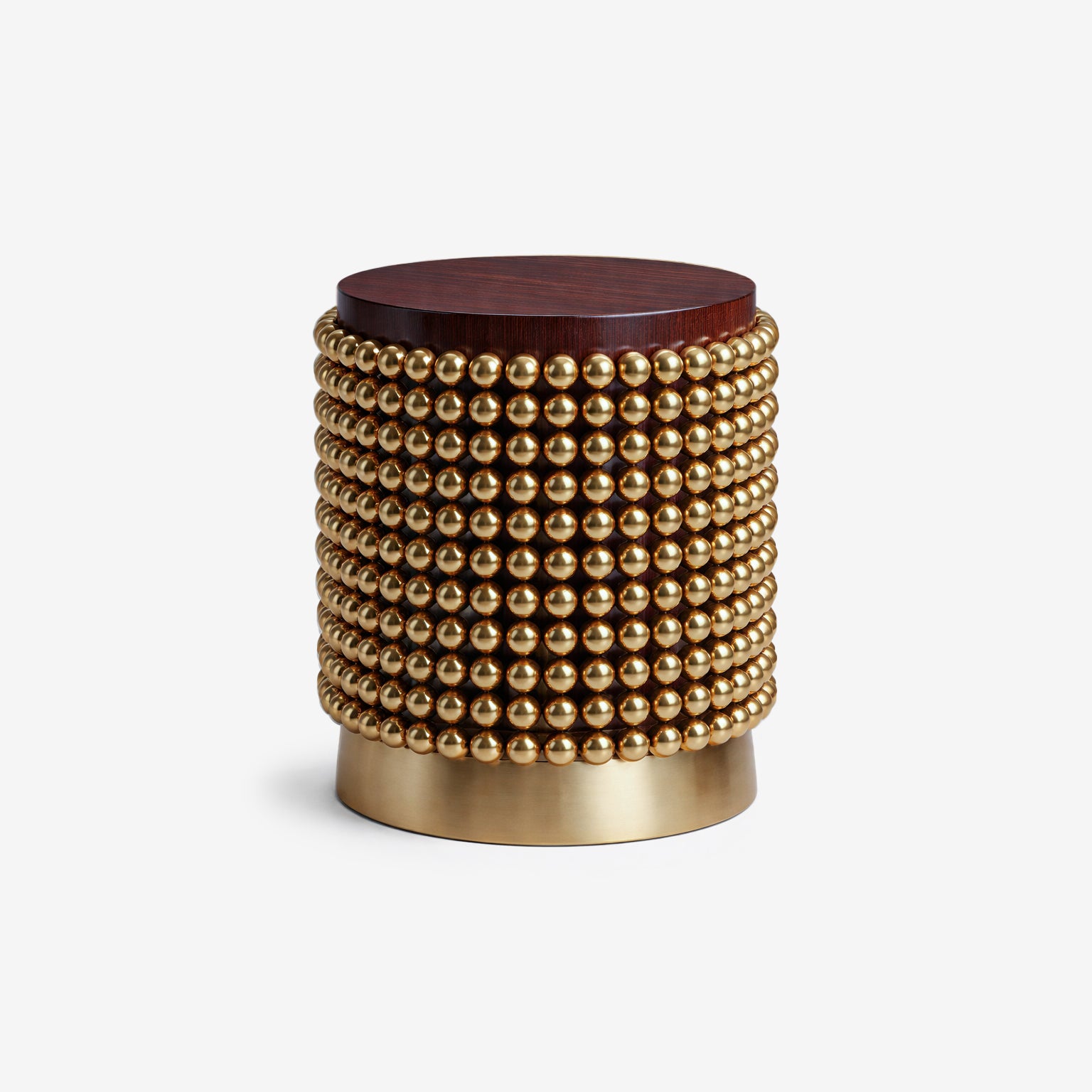 Designer side table with Macassar ebony top and stainless steel gold plated sphere base.