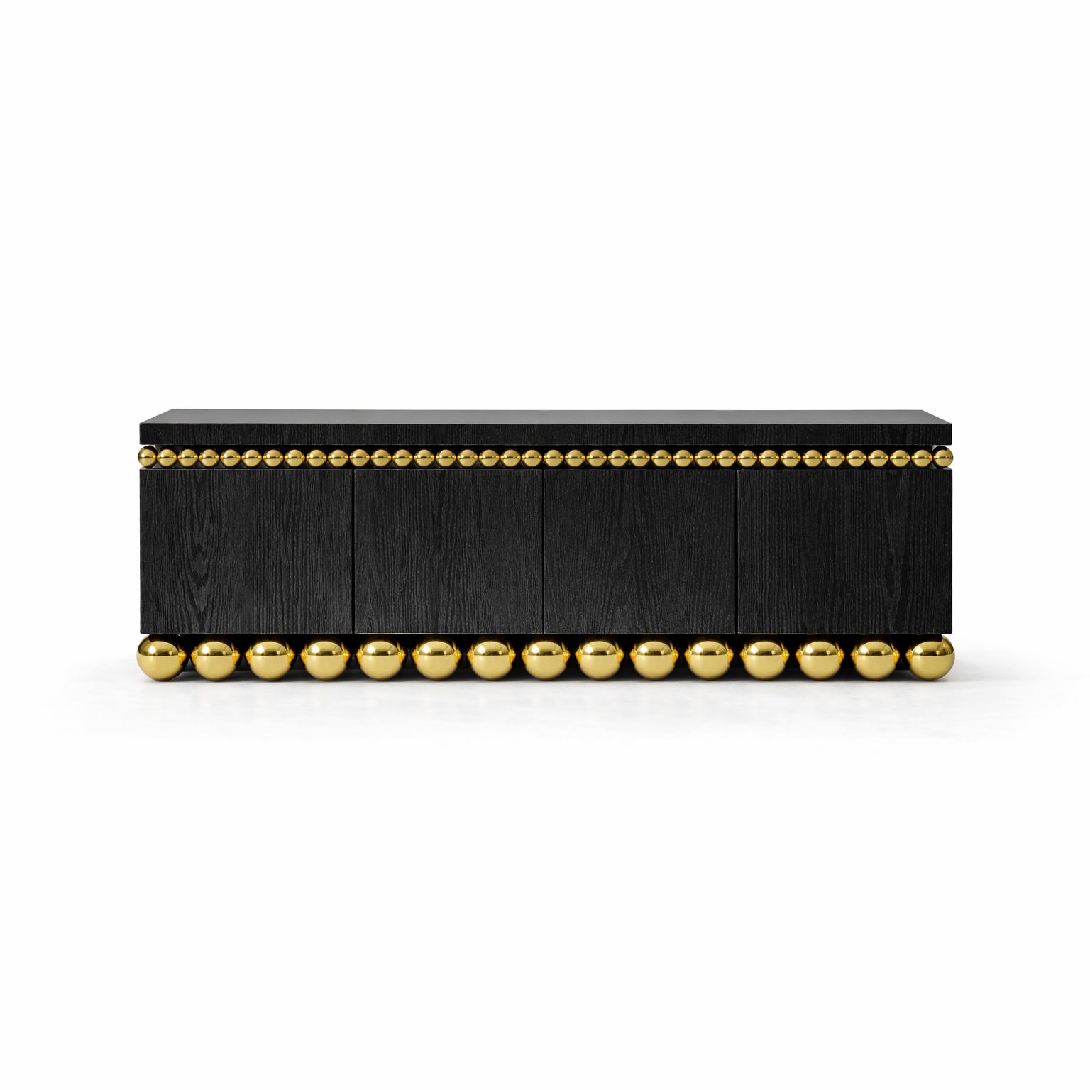 Lustra Sideboard in black ash veneer with gold-plated stainless steel spheres.
