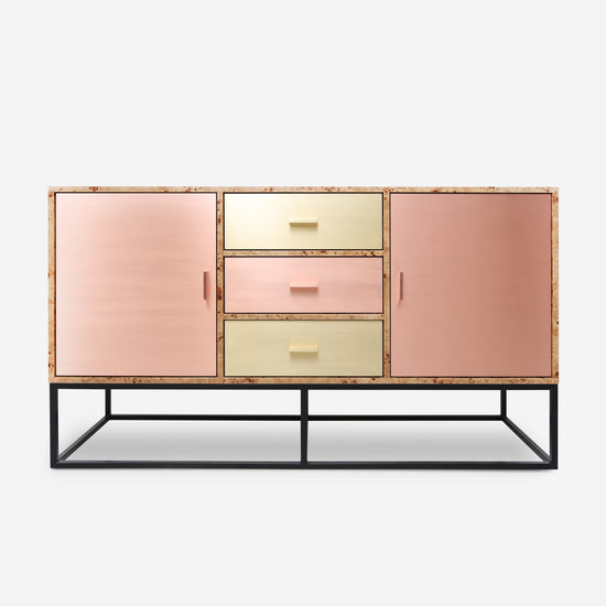 Reykjavik Sideboard in poplar burl with copper and brass fronts by Hekla Property