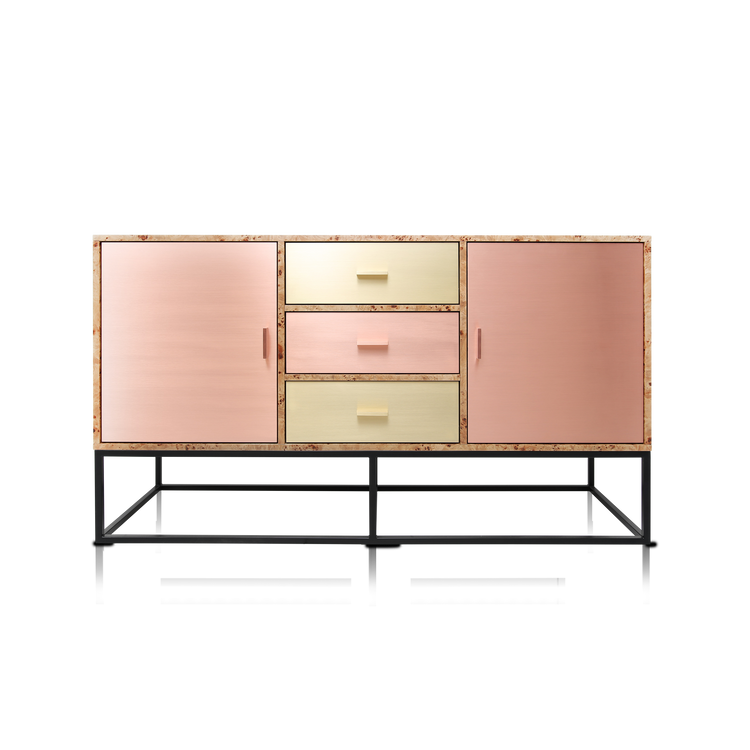 Reykjavik Sideboard in poplar burl with copper and brass fronts by Hekla Property