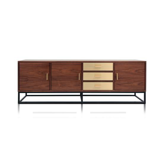 Kópavogur Sideboard in American walnut veneer and brushed brass