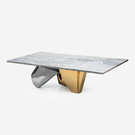 Krafla coffee table with Kinawa granite top and gold-plated steel base.