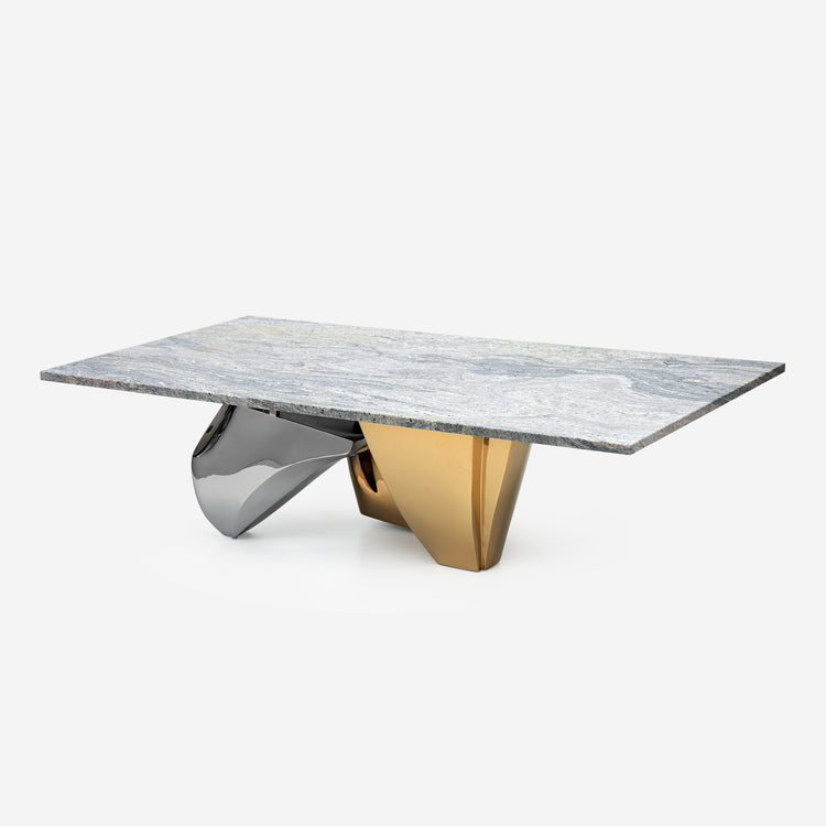 Krafla coffee table with Kinawa granite top and gold-plated steel base.