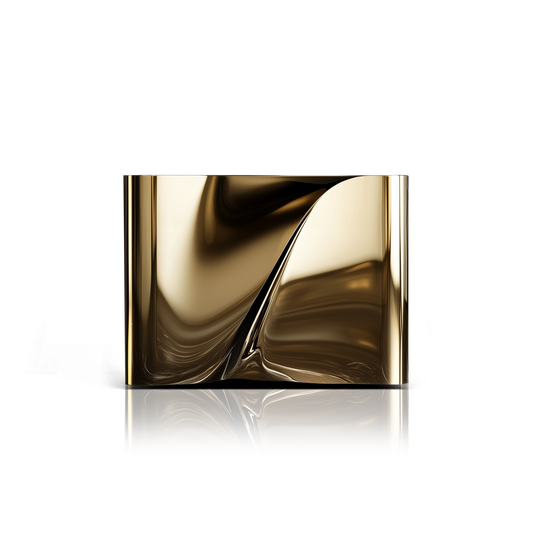 Radiance console table in polished gold finish with organic sculptural form by Hekla Property.